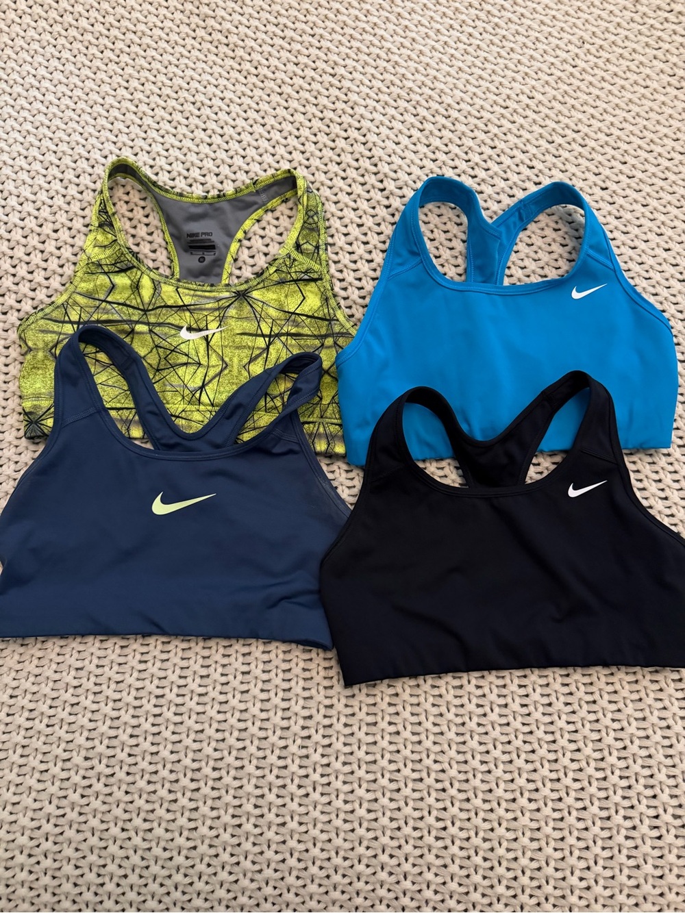 Nike Sports Bra Lot in Black, Navy, Bright Blue & Lime Green